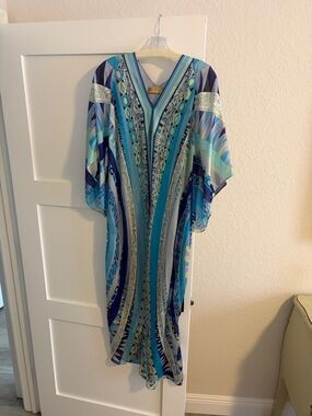 Emilio Pucci Striped Blue & Aqua V-Neck Dress